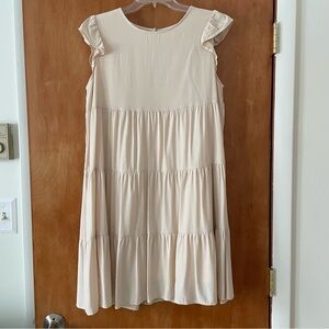 Cream Ruffle Sleeve Tiered Dress